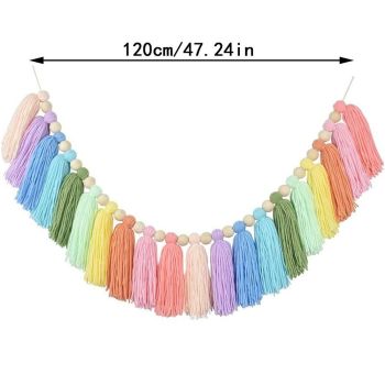 Pastel Rainbow Boho Tassel Garland – Handmade Colorful Yarn Banner for Nursery, Kids Bedroom, Baby Shower, Birthday Party Backdrop, Dorm, Classroom or Fall Home Decor