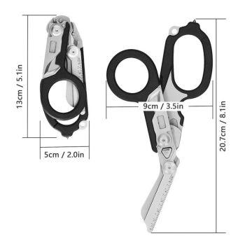Heavy Duty 6 in 1 Multifunctional Trauma Shears Foldable | Stainless Steel emergency response scissors | Survival Shears with Holster | Trauma shears  With Strap Cutter | Black