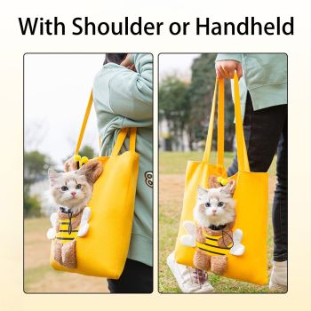Bee-Shaped Show Head Pet Canvas Shaped Shoulder Bag，Pet Out Bag, Outcrop, Pet Out Shoulder Bag. (Bee-Large)