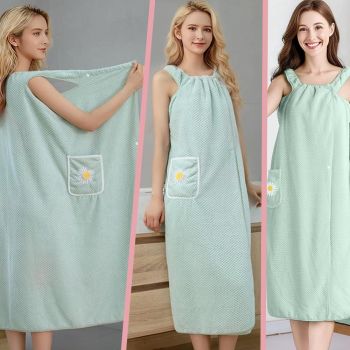 Dry Absorb Water Wearable Bath Towel, 2-in-1 bathrobe wearable bath towel for women After Shower  matcha green100*130cm