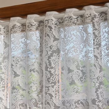 White Lace Sheer Kitchen Valance Curtains for Windows, 160*100cm, Phoenix Tail Flower Pearl Half Curtain