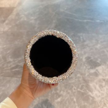 crystal Pencil Pen Pot Holder Box Bling Rhinestone Pen organizer Holder Cosmetic Pen Container Luxury diamond studded multi-purpose storage small round bucket