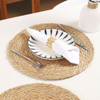 6pcs 11cm  Round Rattan Placemats,Natural Hand-Woven Water Hyacinth Placemats,Farmhouse Weave Place Mats