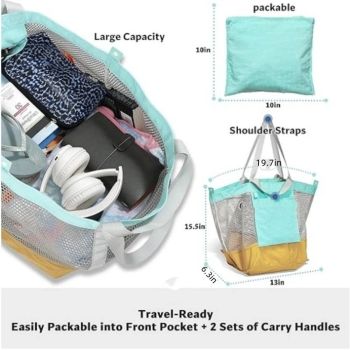 Large Mesh Beach Bag, Vacation, Pool, Shopping, & Travel Tote - Foldable w/Storage Pockets for Women, Men & Families（yellow）