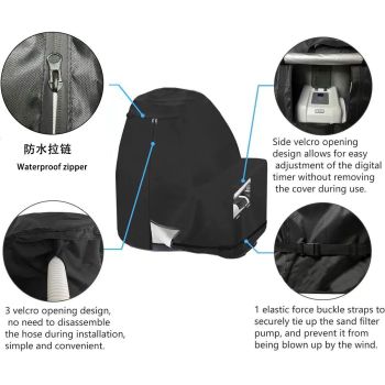 Sand Filter Pump Cover,Waterproof Anti-UV Above Ground Pool Pump Cover,Suitable for Most Popular Brands Sand Filter on Market (Black)