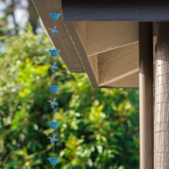 7.87FT Rain Chain, Hummingbird Rain Chains for Outside, Copper Rain Chain Bell with 7 Cups, Decorative Rain Catcher Chain Replacement Downspout for Gutters