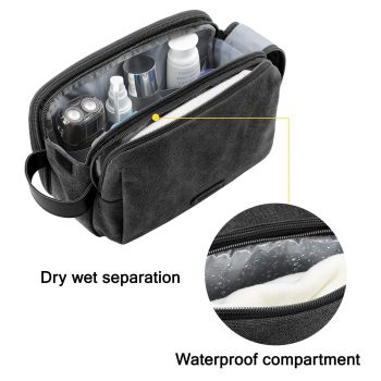 Toiletry Bag for Men, Canvas Travel Toiletry Organizer Dopp Kit Water-resistant Shaving Bag for Toiletries Accessories,black-Medium