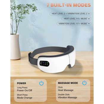 Eye Massager with Heat, 5 Massage Modes, Eye Mask, Birthday Gifts for Women, Men, Friend, Mom and Dad, Sleep Mask for Relax, Migraine Relief, Reduce Strain, Improve Sleep, White