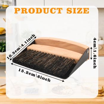 Small Dust Pan and Brush Set, Mini Hand Broom and Dustpan Set, Wooden Crumb Sweeper for Home Desktop, Sofa, Pet Care Household (Black)2pcs