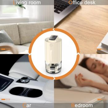 Car Diffuser Car Humidifier Rechargeable Aromatic Essential Oil Diffuser with   and Cold Mist Intelligent Vibration Sensor Suitable for Car (7*15cm,white ) Home and Office