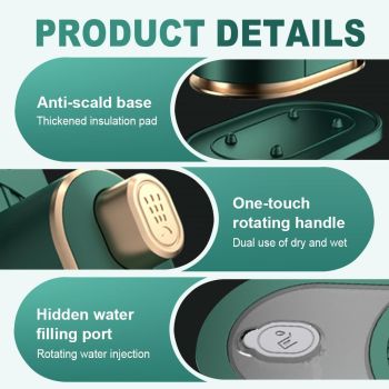 21*10.5*12cmTravel Iron with Steam, Handheld Rotary Garment Iron, Wrinkle Remover, 30s Fast Heating, Compact & Lightweight for Clothes (Green)