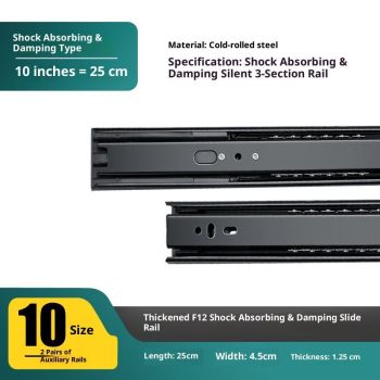 10-Inch Cold Rolled Steel Drawer Slides, Full Extension Ball Bearing Slide Track Rail 25mm Wide Capacity Black 2 Pair