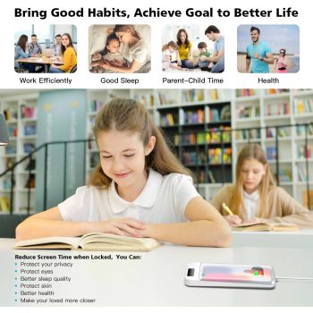 Timed Phone Lock Box for iPhone & Android - Self-Control Timer to Help Kids & Students Focus Back - Translucent