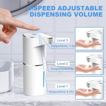 Automatic Foaming Soap Dispenser,  Rechargeable Hand Free Pump Soap Dispenser Electric Dispenser for Bathroom Countertop, Kitchen 350mL（white,19.3*11.6*7.5cm)