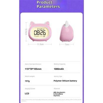 Kids Alarm Clock with Night Light for Kids, Small Digital Alarm Clocks for Bedrooms, Routine Builder, Cute Cat Alarm Clock with Sleep Training, Date & Day, Temperature, USB Port