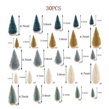 30Pcs Christmas Decorations Mini Christmas Trees, Artificial Christmas Tree Bottle Brush Trees with Wooden Base for Christmas Decor Christmas Party Home Table Craft(Gradient Green)