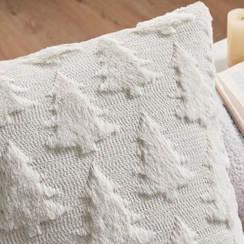 Christmas Tree Pillow Covers 18x18 inch Set of 2pcs Christmas Decoration Beige Soft Plush Faux Fur Jacquard Throw Pillows for Bedroom Sofa Holiday Festivals Winter Home Decor (white)