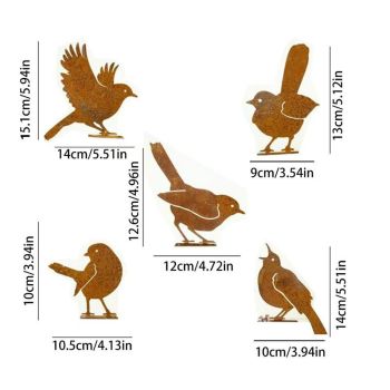 Metal Yard Art, Yard Decorations Outdoor, Metal Bird Wall Art, Fence Decorations Outdoor, Rustic Garden Decor, Garden Sculptures Statues, Bird Lover Gifts (Pack of 5)