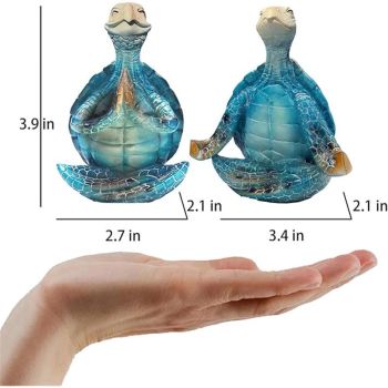 2-Pack Yoga Sea Turtle Figurines - Resin Meditation Desk Statue Decor with Non-Slip Base Zen Ocean Theme Table Shelf Sculptures Beach Bathroom Office Decoration Gifts for Women Turtle Lovers