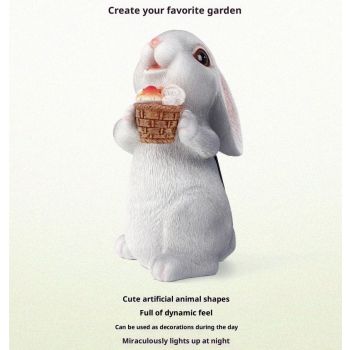 Solar Rabbit Garden Statues Outdoor Bunny Decor Resin Bunny Figurine Holding Mushroom with LED Lights for Porch Patio Lawn Yard Christmas Birthday Housewarming Gardening Gifts for Mom Grandma