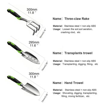 Gardening Hand Tool Set 3 Pack - Heavy Duty Gardening Kit with Non-Slip Soft Ergonomic Handle, Great Garden Gift for Women Men[aluminum alloy]