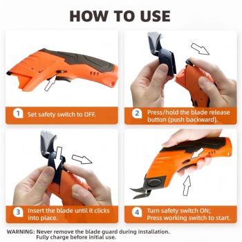 Super Scissors, Cardboard Cutter，Electric Box Cutter,Ultimate Cutting Tool for Home& Craft,Cordless Electric Scissors 2 Blades Included，Cutting Fabric, Cardboard & Plastic（Orange Color，22cm long）