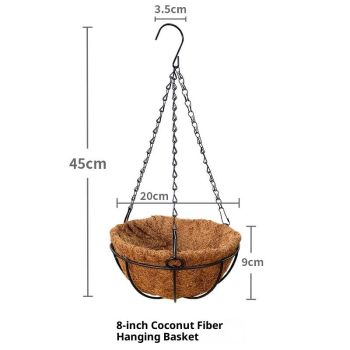 Series Hanging Basket, 8-Inch with Chain Metal Hanging Baskets for Plants Outdoor Hanging Flower Pots Outdoor Decorative Round Wire Plant Holder