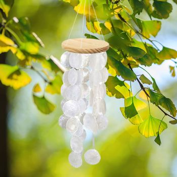 Wind Chimes for Outside - Handcrafted White Shells Windchime Coastal Style Decor for Indoor/Outdoors, Garden Decor, Great for Women, Wind Chimes Lovers and More