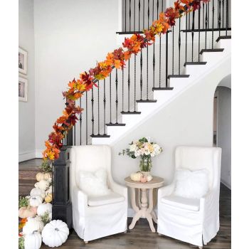 2 Pack Fall Garland Maple Leaf,175cm Hanging Vine Autumn Foliage Thanksgiving Decor for Home Wedding Fireplace Party Christmas