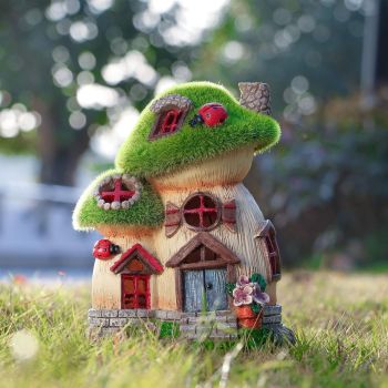 Mushroom Garden Statues with Outdoor Solar Light for Garden Decor, Green Flocked Decorations Resin Fairy House Accessories, Outdoor Decor Yard Gifts for Mom Women