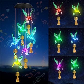 Solar Wind Chimes Outdoor Color Changing Lights, Gift for Women Mom Grandma Sister Best Gifts, Wind Chimes Unique Outdoor Garden Yard Decor (Green Hummingbird Bell)