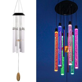 Solar Wind Chimes for Outside, 6 LED Tubes Color Changing Outdoor Clearance Unique Garden Decor Colorful Patio, Gifts for Her/Him
