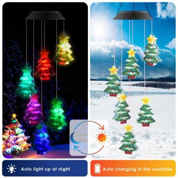 Christmas Solar Wind Chimes, Color Changing Solar Wind Chimes, Hanging Outdoor Christmas New Year Garden Decor Gift for Children/Mom