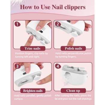 Electric Nail Clippers Upgraded 2 in 1 Automatic with polishing, dust Storage & led Light, Automatic Electric Nail File and Trimmer for Women Kids Seniors Baby, Type-C Charging,2 Speeds(White)
