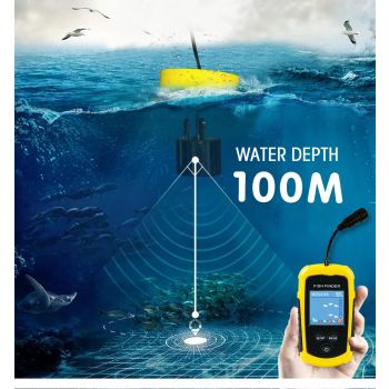 Portable Fish Depth Finder Water Handheld Fish Finder Sonar Castable Kayak Boat Fishfinder Transducer Fishing LCD Display （23*6.5cm)