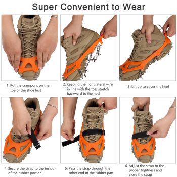 19 Spikes with Stainless Steel Chain Ice Snow Grips Traction Cleats System Safe Protect for Walking, Jogging, Climbing, Hiking on Snow and Ice, Boots Chains for Women Men（L）