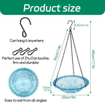 Bird Bath Hanging Seed Feeder Garden Plate Hanging Tray for Wild Backyard Attracting Birds (Blue- single layer)