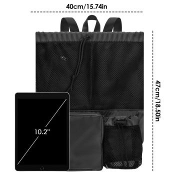 Swim Bag Beach Backpack with Wet Pocket Mesh Drawstring Bags for Swimming, Gym(Expand size 40 * 47cm,black)