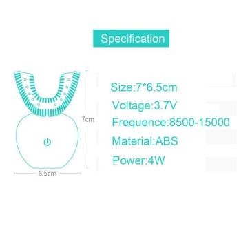 Ultrasonic U-Shaped Toothbrush for Teeth Whitening, Electric Toothbrush For Adults - 360° Mouth Cleansing, Hands Free Gums Protection - Wireless Charging & LED Light -Waterproof white+Base