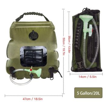 Solar Portable Shower Bag, 5 Gal/20L Solar Heating Camping Shower Bag with Removable Hose&On-Off Switchable Shower Head, Compact Camping Shower  green