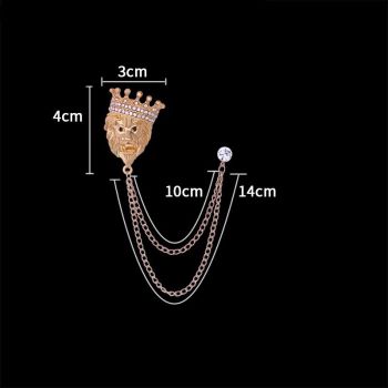 2 pack Vintage Men Crowned Lion King With Stone Hanging Chain Brooch Pins Lapel Pin, Suit Coat for Women Accessories