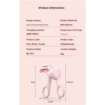 Heated Eyelash Curler Rechargeable Electric Lash Curler with Type-C,  Anti-Burn Mini Heat Design, Gift for Women Girls, Pink 2pcs