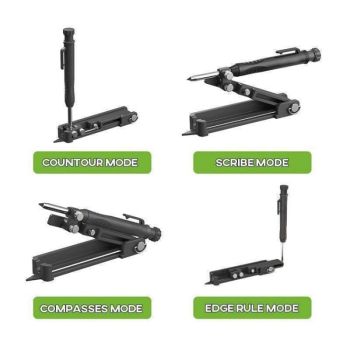 Multi-function Scribing Tool- Construction Pencil- Aluminum Alloy Scribe Tool with Deep Hole Pencil,DIY Woodworking Scribe Gauge Scriber Line Maker Measuring Tool（Black plastic with pen）