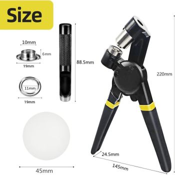 Grommet Tool Kit, Handheld Eyelet Kit Manual Grommet Press Machine with 200 pcs 10 mm Grommets（gold + silver）