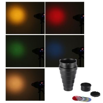 Photographic Lighting Monolights Optical Metal Conical Snoot with Honeycomb Grid 5pcs Color Filter Kit for Strobe Monolight Photography Flash