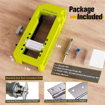 Door Hinge Jig, Door Hinge Mortiser, Router Template Fits for Door Hinges from 3” to 5” Length and Types of Square, Radius 1/4” or Radius 5/8”.