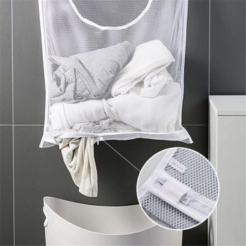 2 pack Hanging Laundry Hamper Bag, Portable Laundry Bag, 29 x 19 Inch Large Foldable Wall Hanging Laundry Basket with 2*2 Adhesive Hooks for Dirty Clothes Organization and Storage