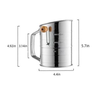 Flour Sifter for Baking Fine Mesh Rotary Hand Crank with Loop Agitator for Quick Sifting, Flour Sifter Stainlees Steel