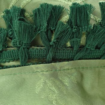 Bohemian short curtains with tassels, Bohemian linen translucent retro countryside Christmas curtains, (dark green 100 * 60cm)
