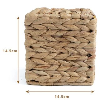 Water hyacinth grass Tissue Box Cover, Rustic Decorative Wicker Water Hyacinth Tissue Box Cover Square for Desk Home spa Office (14.5*14.5*15cm)